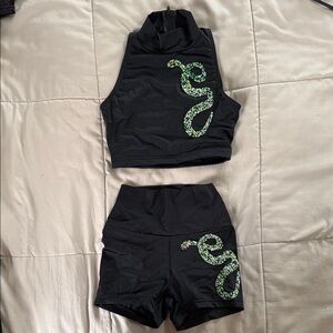 Two Piece Dance Costume with Green Snake Design
